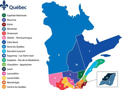 Carte des régions du Québec du Canada