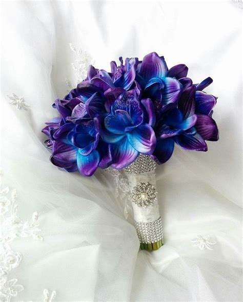 Wedding Natural Touch Blue Purple Dendrobium Orchids Wedding Bouquet ...