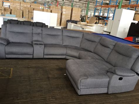 6PC Reclining Corner Modular Lounge Suite with Chaise, Grey Fabric ...