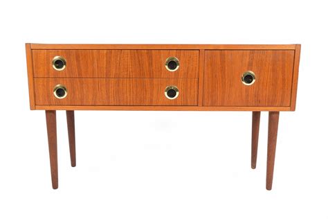 DANISH MODERN LONG ENTRY CHEST IN TEAK WITH BRASS PULLS • Mid Century ...