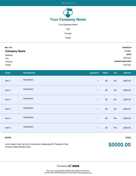 Best Google Sheets Invoice Template - Wave