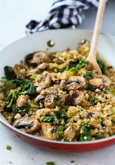 Mushroom Cauliflower "Rice" Skillet Recipe - Primavera Kitchen