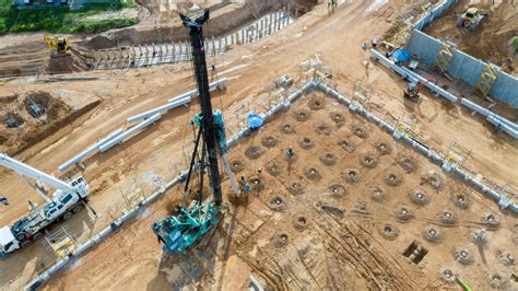 Premium Photo | Aerial view piling rig working at construction site