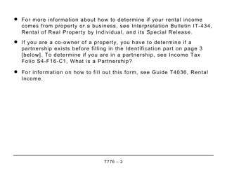 Form T776 - Fill Out, Sign Online and Download Printable PDF, Canada | Templateroller