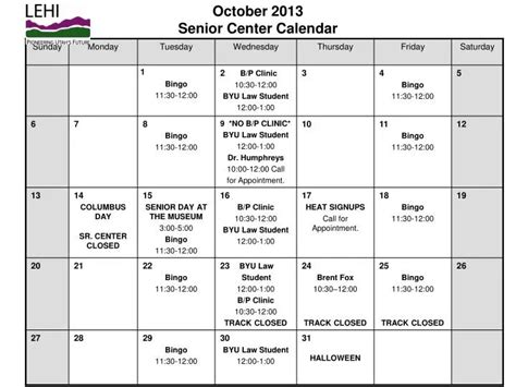 PPT - October 2013 Senior Center Calendar PowerPoint Presentation, free ...