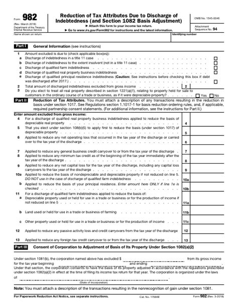 Irs Form 982 Printable - Printable Forms Free Online