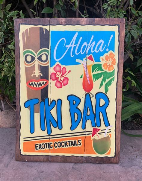 Tiki Bar Sign Vintage Style Tropical Wood Carved Sign - Etsy