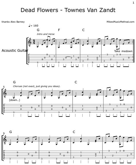 Dead Flowers - Townes Van Zandt - Sheet music for Acoustic Guitar