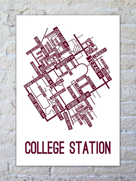 College Station, Texas Street Map Screen Print | Texas aggies, College ...