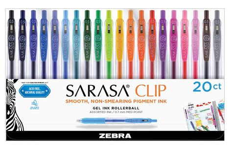 Zebra Sarasa Clip Retractable Gel Ink Pens, Fine Point 0.5mm, Assorted colors, 20-Pack - Walmart.com