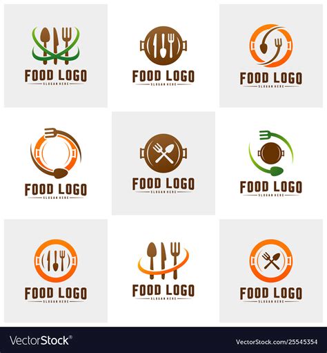 Set modern minimalist logo food cooking Royalty Free Vector