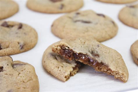 Vegan Chocolate Chip Cookies with Caramel Filling