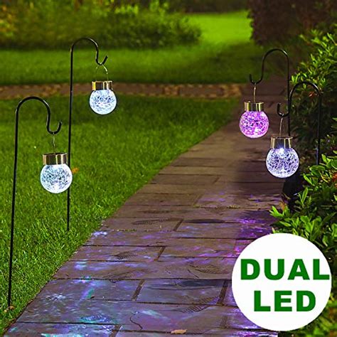 Solar Lanterns Outdoor Hanging, Solar Powered Dual LED Lights with Shepherd Hook for Garden ...