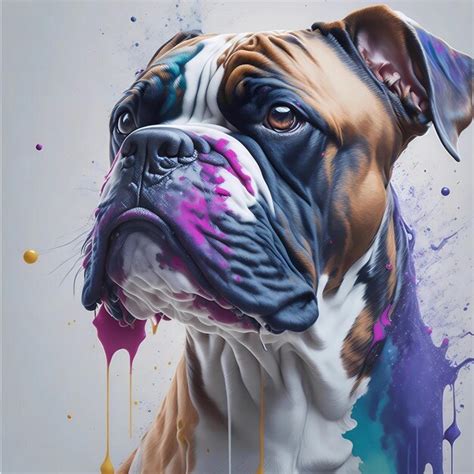 Premium AI Image | A painting of a boxer dog with purple and pink paint on its face.