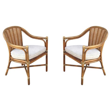 1970s McGuire San Francisco Rattan Cane Back Dining Arm Chairs, a Pair ...