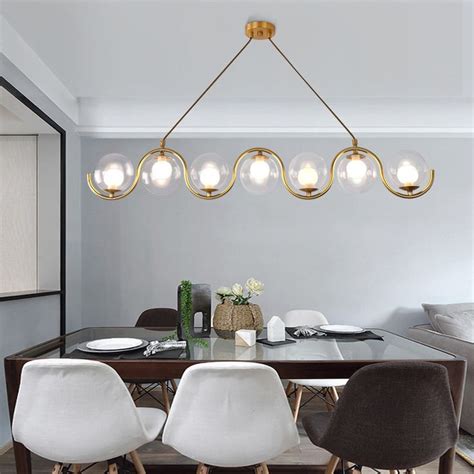 Modern Style 3/5 Light Brass Linear Chandelier with Clear Blown Glass Shade for Dining Room ...