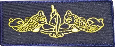 Embroidered Submarine Gold Dolphin Insignia on Blue Patch