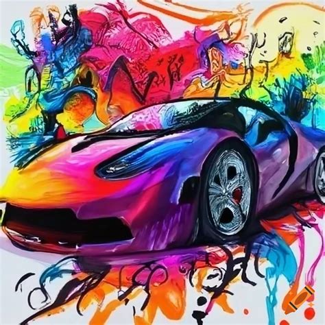 Colorful painting of a cool car on Craiyon