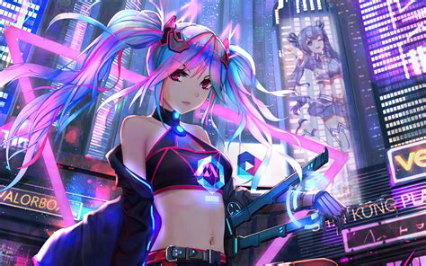 2880x1800 Anime Cyber Girl Neon City Macbook Pro Retina ,HD 4k ...