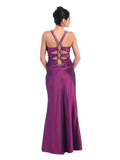 PURPLE SATIN EVENING GOWN WITH RHINESTONE TOP - S 706433089253 | eBay