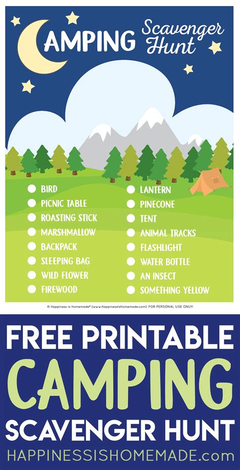 Free Printable Camping Scavenger Hunt - Happiness is Homemade