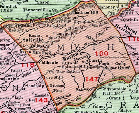 Smyth County, Virginia, Map, 1911, Rand McNally, Marion, Saltville, Chilhowie