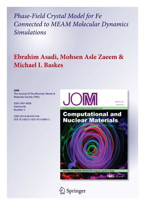 (PDF) Phase-Field Crystal Model for Fe Connected to MEAM Molecular Dynamics Simulations