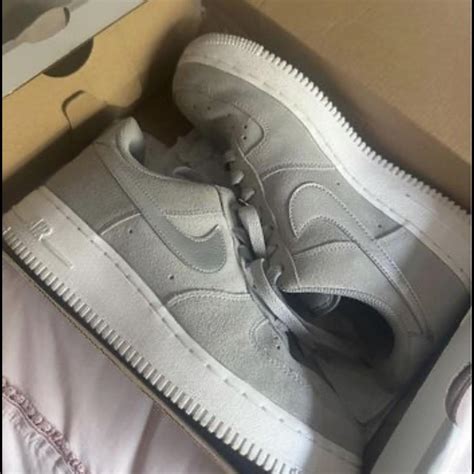 Grey suede air force 1 with gold detailing Limited... - Depop