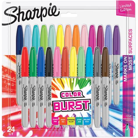 Sharpie Permanent Marker Pens Fine Point, Colour Burst 24 Pack | Woolworths