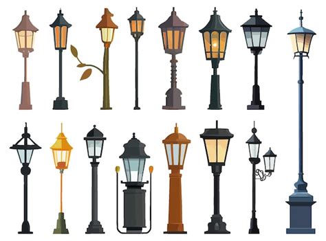 Premium Vector | A beautiful set of lighting fixtures for outdoor urban ...