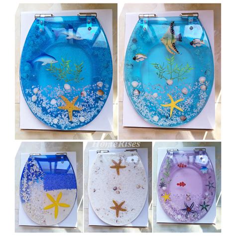 Blue Underwater World Soft Close Resin Toilet Seat Oval Decorative Best Comfortable Fancy ...