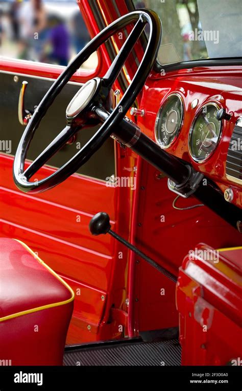 Beautiful Antique American Red Truck Metallic Interior Vertical Stock ...