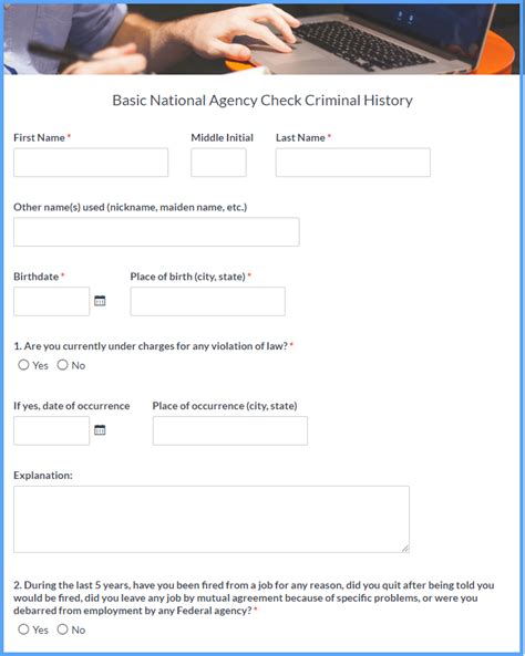 Criminal History Record Form Template | Formsite