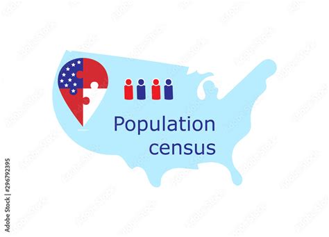 Population census in the USA. Map of the United States, people silhouettes, geolocation sign in ...