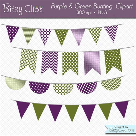 Purple and Green Bunting Clipart Digital Art Set Banner Flag INSTANT ...