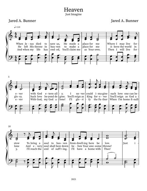 Heaven by Jared A. Bunner Sheet Music for Piano, Vocal & Guitar Chords at Sheet Music Direct