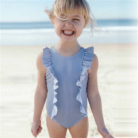 Summer 12M 5T Toddler Kids Baby Girl Swimsuit Ruffles Bathing Suit Bikini Striped Swimwear ...