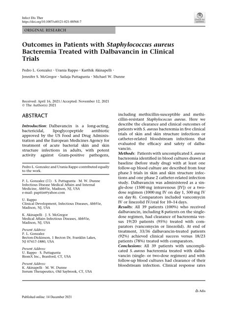 (PDF) Outcomes in Patients with Staphylococcus aureus Bacteremia ...