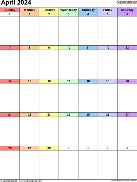 2024 April Calendar Printable Free Word Template - Shae Yasmin