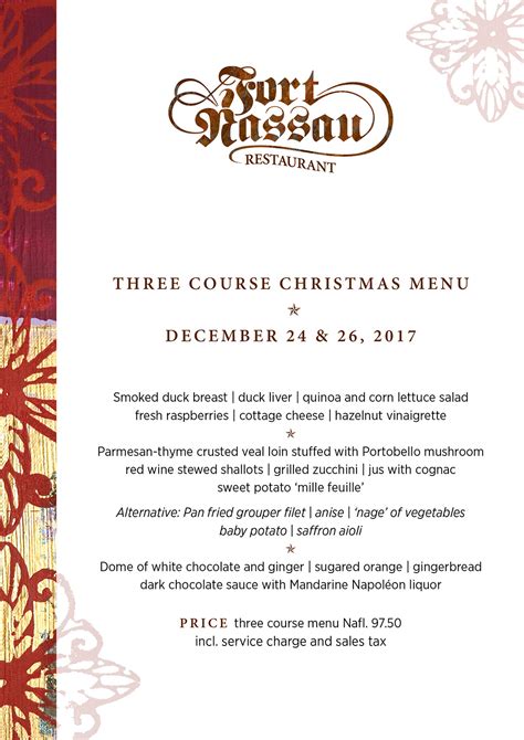 Christmas dinner menu 2017 - Fort Nassau