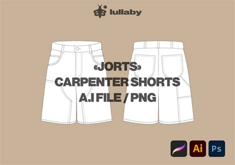 Carpenter Shorts Template Jorts Shorts Tech Pack Streetwear Vector Clothing Template Illustrator ...