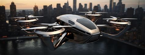 Premium AI Image | futuristic manned roto passenger drone flying in the ...