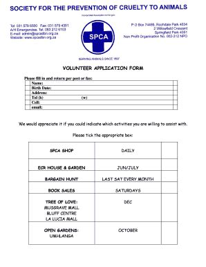 Spca Volunteer Application