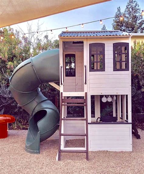 Farmhouse Style Outdoor Playhouse - Two Story with Slide | Playhouse ...