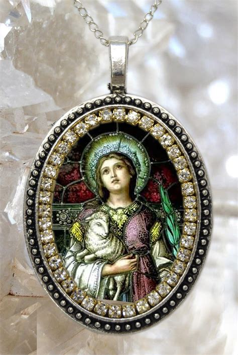 Saint Agnes Handmade Necklace Catholic Christian Religious Jewelry Medal Pendant