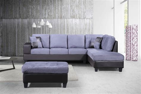 3-Piece Modern Right Microfiber / Faux Leather Sectional Sofa Set w ...