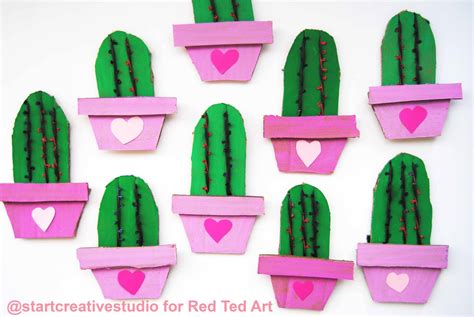 Cactus Valentine's Cards - Red Ted Art - Kids Crafts