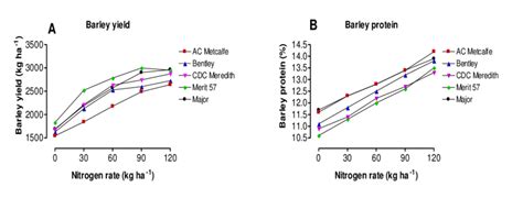 Yield and protein responses of different malting barley cultivars to... | Download Scientific ...