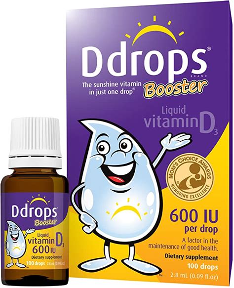 Kids Ddrops Booster 600IU 100 Drops - Daily Liquid Vitamin D for Kids. Support Strong Bones ...