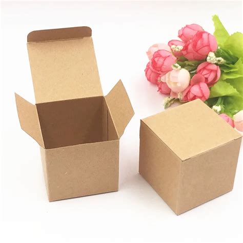 100pcs/lot 5x5x5cm Natural Kraft Paper Wedding Candy Boxes Brown Paper ...